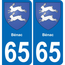 65 Bénac autocollant sticker plaque immatriculation auto ville