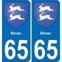 65 Bénac sticker plate registration city