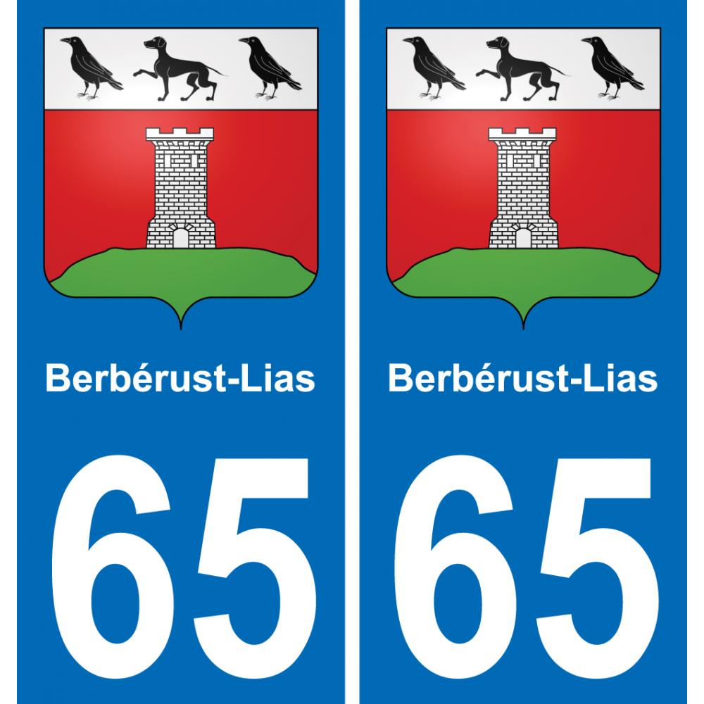 65 Berbérust-Lias autocollant sticker plaque immatriculation auto ville
