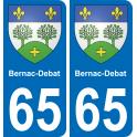 65 Bernac-Debat autocollant sticker plaque immatriculation auto ville