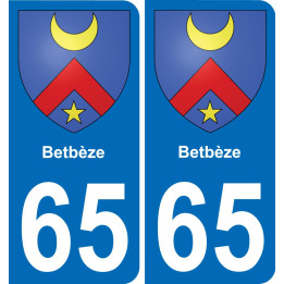 65 Betbèze autocollant sticker plaque immatriculation auto ville