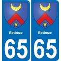 65 Betbèze autocollant sticker plaque immatriculation auto ville