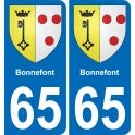 65 Bonnefont autocollant sticker plaque immatriculation auto ville