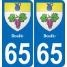 65 Boulin autocollant sticker plaque immatriculation auto ville