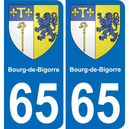 65 Bourg-de-Bigorre placa etiqueta de registro de la ciudad