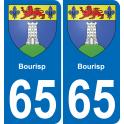 65 Bourisp autocollant sticker plaque immatriculation auto ville