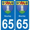 65 Bourisp autocollant sticker plaque immatriculation auto ville