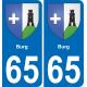 65 Burg autocollant sticker plaque immatriculation auto ville