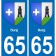 65 Burg autocollant sticker plaque immatriculation auto ville
