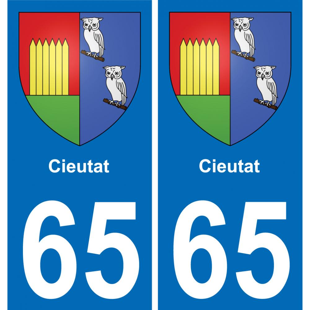 65 Cieutat autocollant sticker plaque immatriculation auto ville