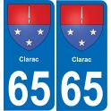 65 Clarac autocollant sticker plaque immatriculation auto ville