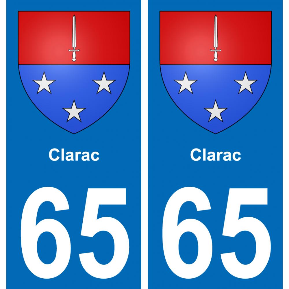 65 Clarac autocollant sticker plaque immatriculation auto ville