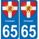 65 Coussan autocollant sticker plaque immatriculation auto ville