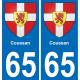 65 Coussan autocollant sticker plaque immatriculation auto ville