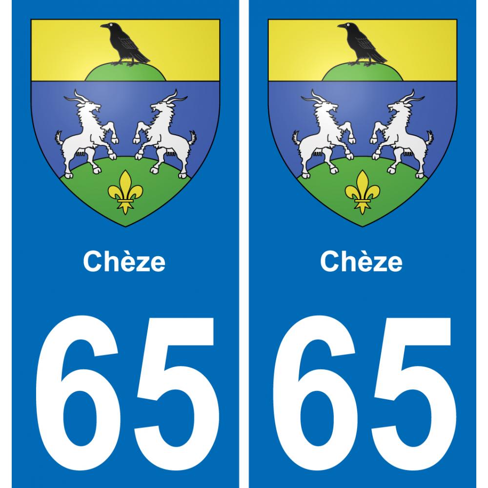 65 Chèze autocollant sticker plaque immatriculation auto ville