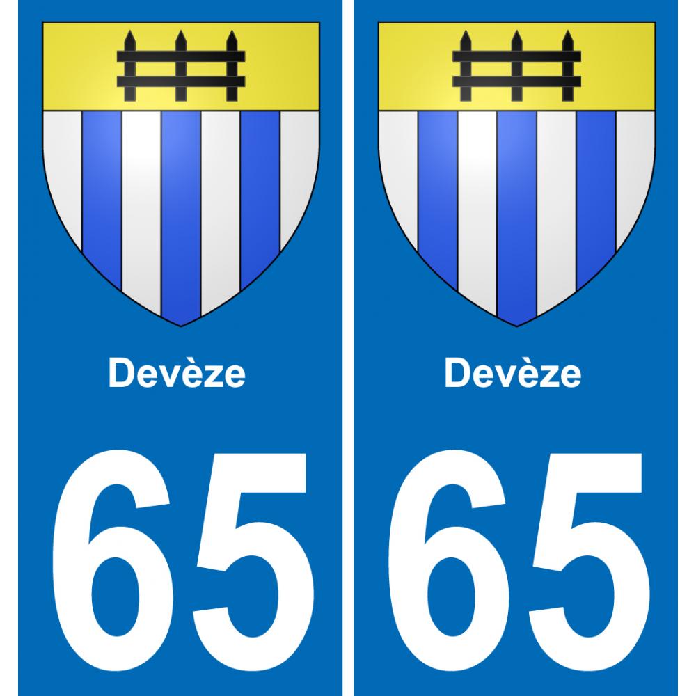 65 Devèze autocollant sticker plaque immatriculation auto ville 65 Devèze autocollant sticker plaque immatriculation auto ville