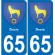 65 Dours autocollant sticker plaque immatriculation auto ville