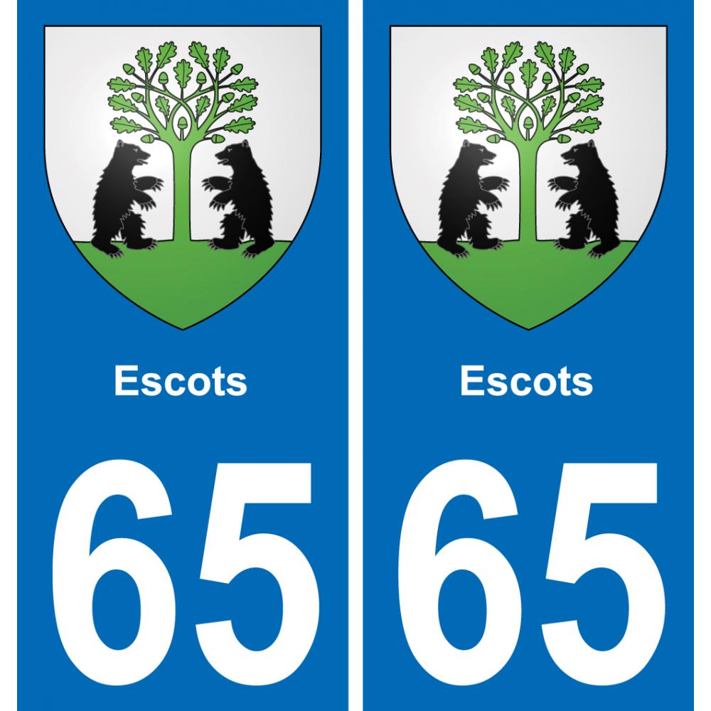 65 Escots autocollant sticker plaque immatriculation auto ville