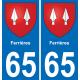 65 Ferrières placa etiqueta de registro de la ciudad