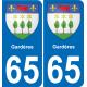 65 Gardères autocollant sticker plaque immatriculation auto ville