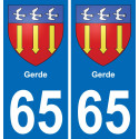 65 Gerde autocollant sticker plaque immatriculation auto ville