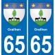 65 Grailhen autocollant sticker plaque immatriculation auto ville
