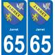 65 Jarret autocollant sticker plaque immatriculation auto ville