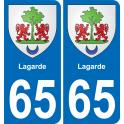 65 Lagarde autocollant sticker plaque immatriculation auto ville