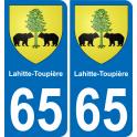 65 Lahitte-Toupière autocollant sticker plaque immatriculation auto ville