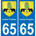 65 Lahitte-Toupière placa etiqueta de registro de la ciudad