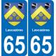 65 Lascazères sticker plate registration city