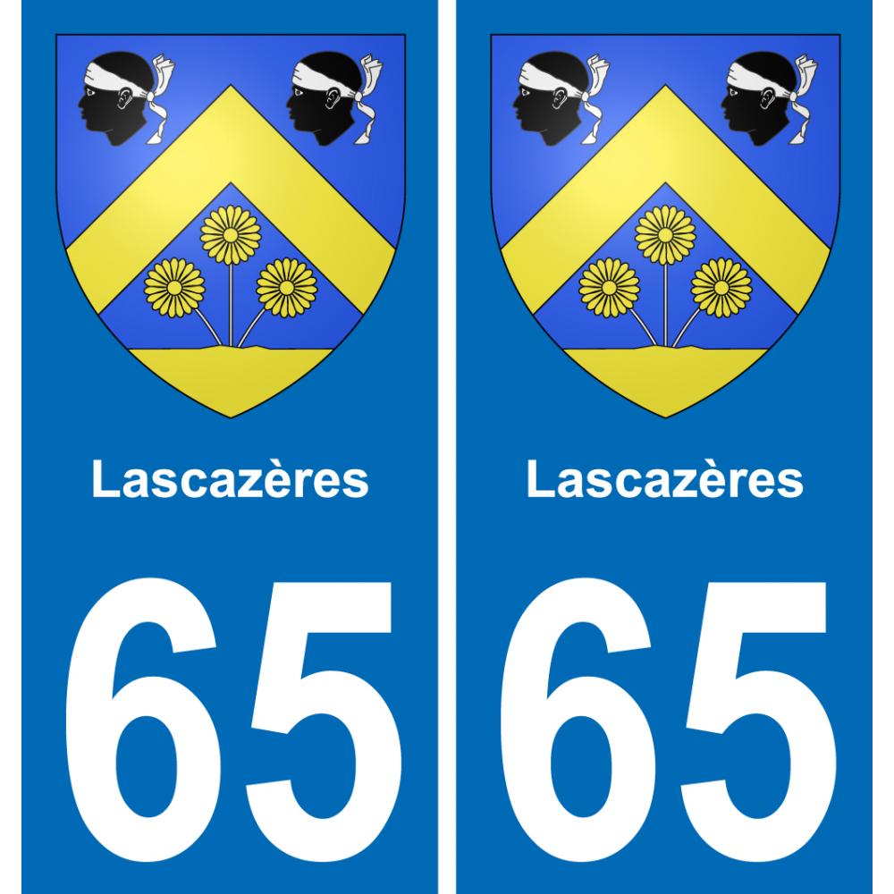 65 Lascazères autocollant sticker plaque immatriculation auto ville