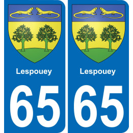 65 Lespouey placa etiqueta de registro de la ciudad