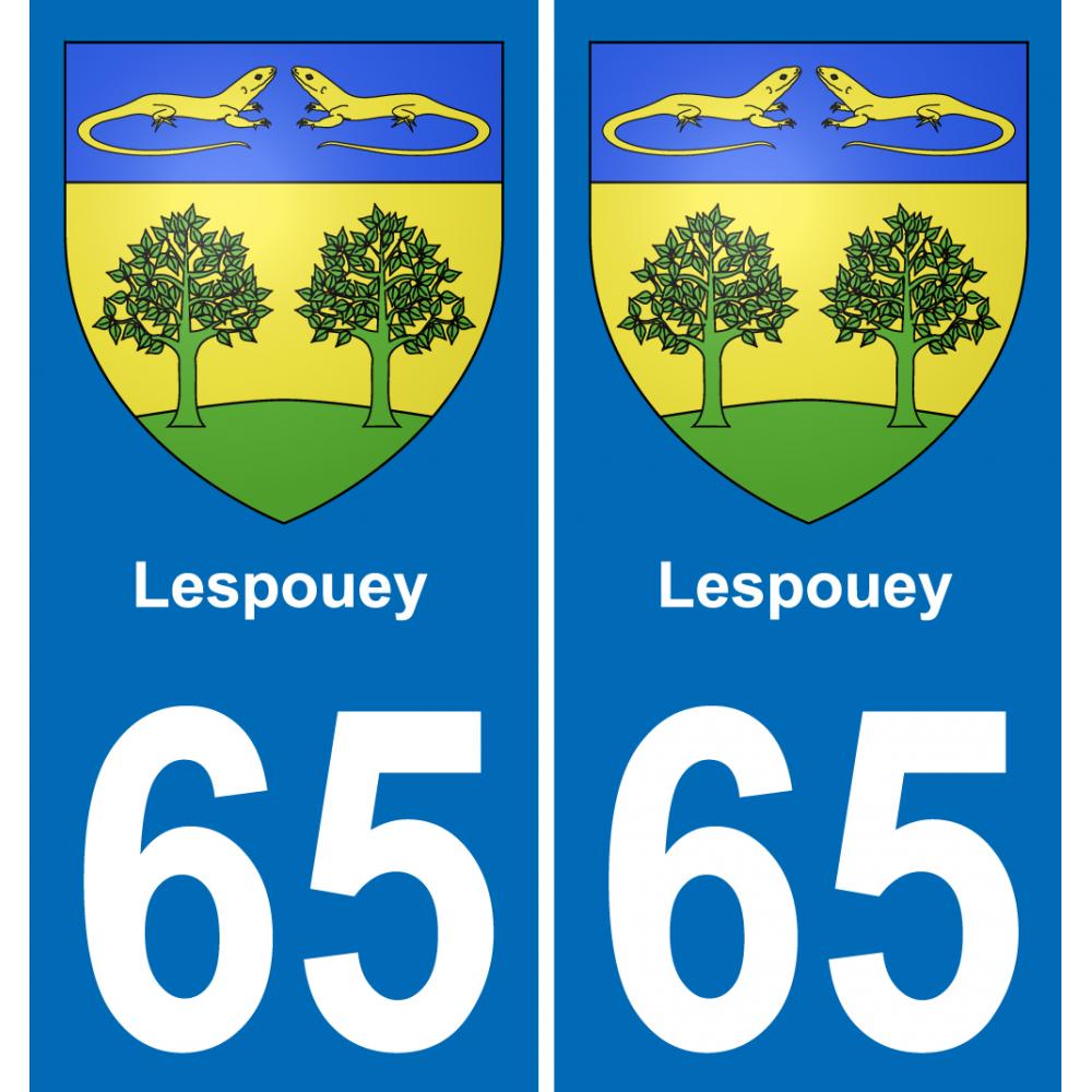 65 Lespouey placa etiqueta de registro de la ciudad