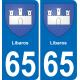 65 Libaros autocollant sticker plaque immatriculation auto ville
