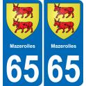 65 Mazerolles autocollant sticker plaque immatriculation auto ville
