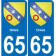 65 Pau autocollant sticker plaque immatriculation auto ville