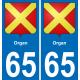 65 Organ autocollant sticker plaque immatriculation auto ville