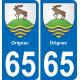 65 Orignac autocollant sticker plaque immatriculation auto ville