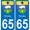 65 Orincles autocollant sticker plaque immatriculation auto ville