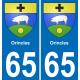 65 Orincles autocollant sticker plaque immatriculation auto ville