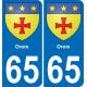 65 Oroix placa etiqueta de registro de la ciudad