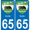 65 Ourde autocollant sticker plaque immatriculation auto ville