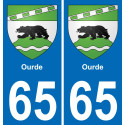 65 Ourde autocollant sticker plaque immatriculation auto ville