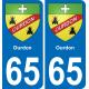 65 Ourdon placa etiqueta de registro de la ciudad