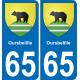 65 Oursbelille autocollant sticker plaque immatriculation auto ville