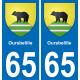 65 Oursbelille autocollant sticker plaque immatriculation auto ville