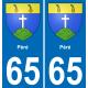 65 Pau autocollant sticker plaque immatriculation auto ville
