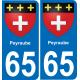65 Peyraube autocollant sticker plaque immatriculation auto ville