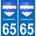 65 Puydarrieux autocollant sticker plaque immatriculation auto ville